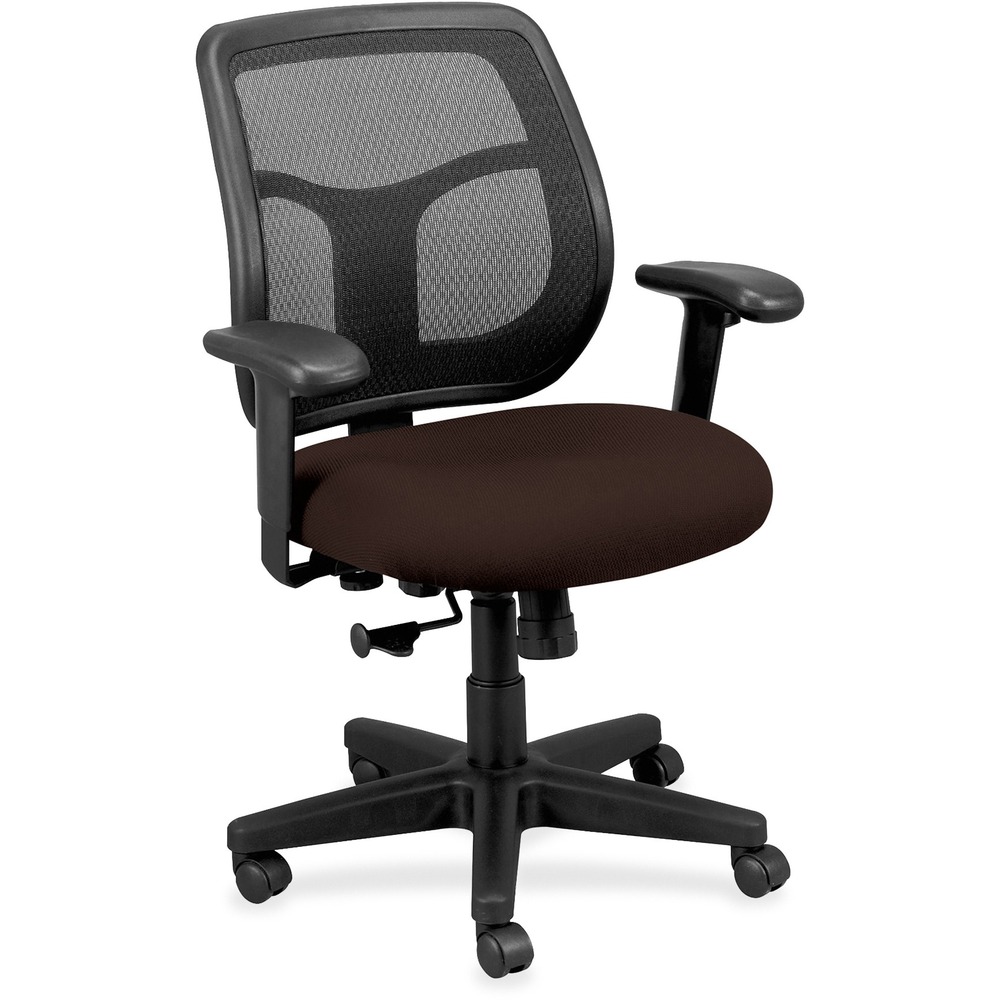 EUTMT9400105 - Apollo Mid Back Task Chair combines value, comfort, adjustability and quality to create a perennial favorite. Breathable, mesh back provides increased airflow and maximum comfort for all-day sitting. Ratchet back adjusts up or down relative to the seat for personalized lumbar support and comfort. Tilt-tension control features a recline rate that adapts to your weight. Lockout tilt function prevents tilting. Synchro-tilt mechanism lets the back recline in a preset ratio to the seat for relaxed positioning. Canyon vinyl-upholstered, padded, waterfall seat with sloping front reduces pressure on back of knees. Width-adjustable and height-adjustable arms move in or out and up or down for proper ergonomic positioning. Seat-height adjustment sets seat height to your desired position relative to the floor. Chair is Greenguard certified to have low chemical emissions.