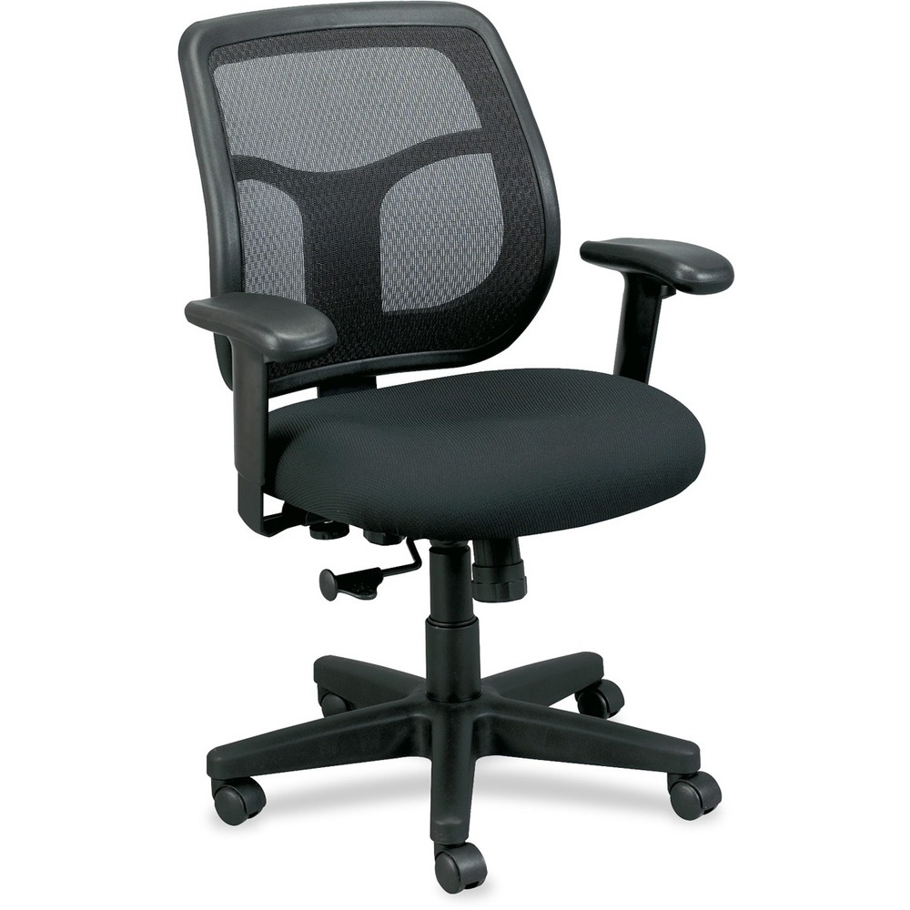 EUTMT9400BLK - Apollo Mid Back Task Chair combines value, comfort, adjustability and quality to create a perennial favorite. Breathable, mesh back provides increased airflow and maximum comfort for all-day sitting. Ratchet back adjusts up or down relative to the seat for personalized lumbar support and comfort. Tilt-tension control features a recline rate that adapts to your weight. Lockout tilt function prevents tilting. Synchro-tilt mechanism lets the back recline in a preset ratio to the seat for relaxed positioning. Fabric-upholstered, padded, waterfall seat with sloping front reduces pressure on back of knees. Width-adjustable and height-adjustable arms move in or out and up or down for proper ergonomic positioning. Seat-height adjustment sets seat height to your desired position relative to the floor. Chair is Greenguard certified to have low chemical emissions.