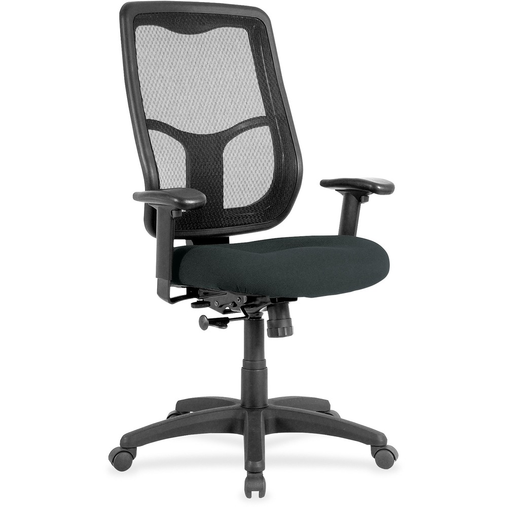 EUTMTHB94076 - Apollo High Back Chair with Ratchet Back combines value, comfort, adjustability and quality to give you a comfortable seating option with a breathable, mesh back. Tilt tension control with tilt lock allows you to adjust the recline rate based on your weight. Synchro-tilt allows the back to recline in a preset ratio to the seat. Seat-height adjustment allows you to set the height to the desired position relative to the floor. Fabric-upholstered, waterfall seat slopes to reduce pressure on the back of your knees for extra comfort through prolonged periods. Arms are both width-adjustable and height-adjustable for proper ergonomic positioning. 2.8" ratchet-back, height adjustment allows the backrest to easily adjust up or down relative to the seat for personalized lumbar region support and comfort. Chair is Greenguard certified to have low chemical emissions.