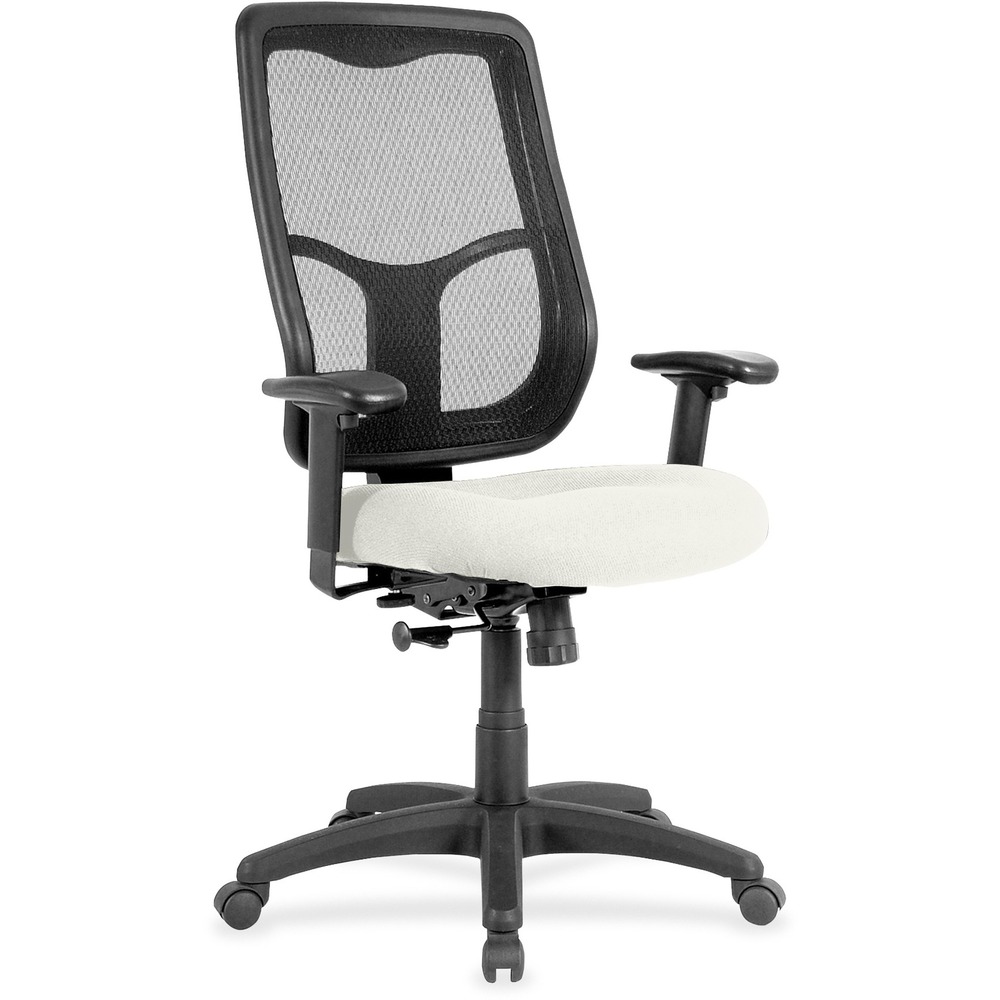 EUTMTHB94103 - Apollo High Back Chair with Ratchet Back combines value, comfort, adjustability and quality to give you a comfortable seating option with a breathable, mesh back. Tilt tension control with tilt lock allows you to adjust the recline rate based on your weight. Synchro-tilt allows the back to recline in a preset ratio to the seat. Seat-height adjustment allows you to set the height to the desired position relative to the floor. Fabric-upholstered, waterfall seat slopes to reduce pressure on the back of your knees for extra comfort through prolonged periods. Arms are both width-adjustable and height-adjustable for proper ergonomic positioning. 2.8" ratchet-back, height adjustment allows the backrest to easily adjust up or down relative to the seat for personalized lumbar region support and comfort. Chair is Greenguard certified to have low chemical emissions.