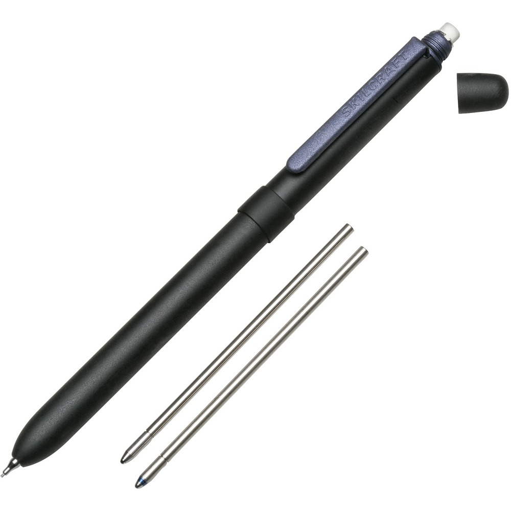 NSN6559036 - Specially designed to fit flight suit and military uniform pockets, this medium-point, multifunction twist pen comes with black and blue ink and a 0.5mm pencil with screw-top eraser. The B3 Aviator Multifunction Pen is FOD and TAA compliant with nonreflective flat black finish on a brass-plated steel barrel. Design also features a cap for the eraser and a metal pocket clip painted in matte blue.