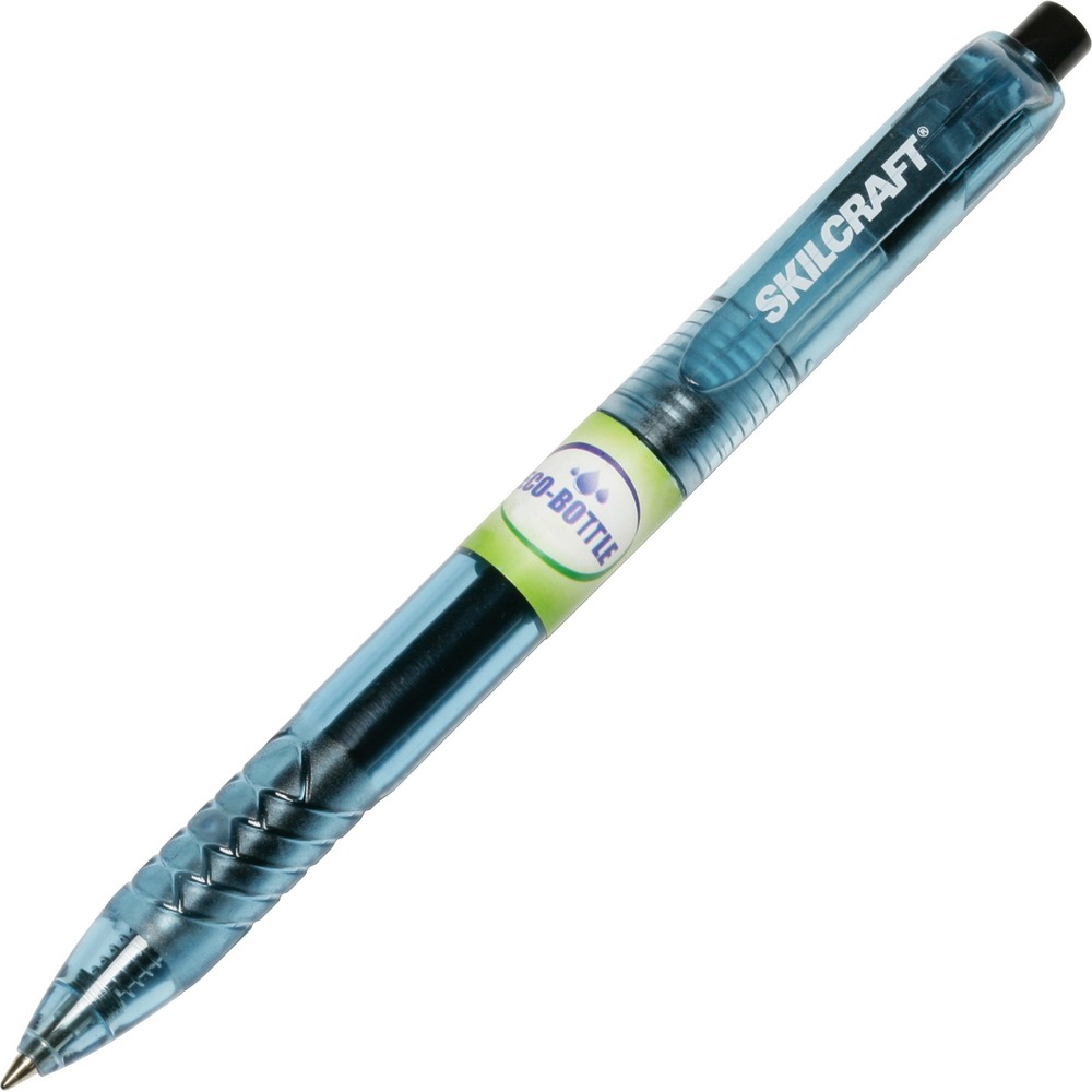 NSN6580393 - Eco-bottle pen is made from 100 percent recycled plastic water bottles to minimize its environmental impact and offer a sustainable writing utensil. Smooth-flowing gel ink creates sharp, solid lines and dries quickly to ensure your writing is consistent and legible. Transparent ink barrel lets you quickly monitor your current ink supply to prevent unexpected depletion. Retractable pen is perfect for business professionals, students, teachers and more.