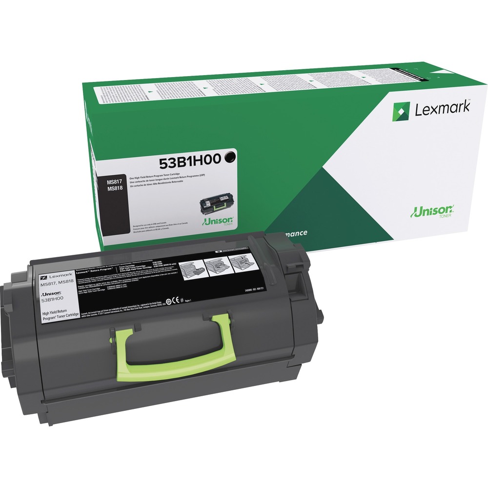 LEX53B1H00 - Toner cartridge features the Unison Toner's unique formulation that consistently delivers outstanding image quality, ensures long-life print system reliability and promotes superior sustainability - all in an innovative, shake-free print system. Genuine Lexmark toner is engineered to work best together with your Lexmark printer, delivering excellent print quality from the first page to the last. Cartridge is designed for use with Lexmark MS817 and MS818. Lexmark Return Program cartridges are patented print cartridges sold at a discount in exchange for the customer's agreement to the license requirement that the cartridges will be used only once and returned only to Lexmark for remanufacturing or recycling. These patented cartridges are licensed for single use only and will stop working after delivering a fixed amount. Cartridge yields approximately 25,000 pages.
