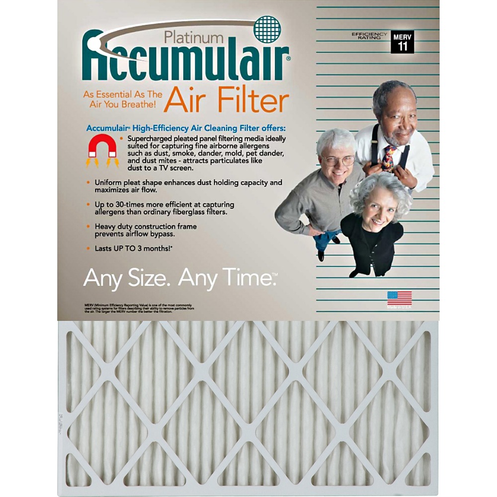 FLNFA20X254 - Platinum air filter for furnaces and air conditioners features a supercharged design to attract particulates like dust to a TV screen and provide up to 30 times more efficiency at capturing allergens than ordinary fiberglass filters. Its uniform pleat shape delivers a high level of dust holding capacity and maximizes airflow for effective performance for up to 90 days. Chemical-free construction eliminates worry of adding unnecessary chemicals to your air and does not support the development of mold, mildew, bacteria or other microorganisms in normal use. Air filter is designed to capture fine airborne allergens such as dust, smoke, pet dander, dust mites and more.