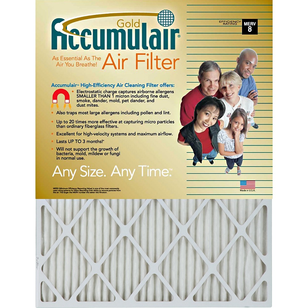 FLNFB18X304 - Gold air filter for furnaces and air conditioners features an electrostatically charged design to effectively capture airborne allergens smaller than one micron. High-quality construction provides up to 20 times more efficiency at capturing allergens than ordinary fiberglass filters. Its uniform pleat shape delivers a high level of dust holding capacity and maximizes airflow for effective performance for up to 90 days. Chemical-free construction eliminates worry of adding unnecessary chemicals to your air and does not support the development of mold, mildew, bacteria or other microorganisms in normal use. Air filter is designed to capture fine airborne allergens such as dust, smoke, pet dander, dust mites and more.