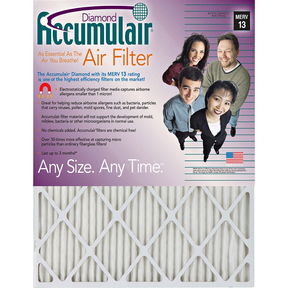 FLNFD12X204 - Diamond air filter for furnaces and air conditioners features an electrostatically charged design to effectively capture airborne allergens smaller than one micron. High-quality construction provides up to 30 times more efficiency at capturing allergens than ordinary fiberglass filters. Its uniform pleat shape delivers a high level of dust holding capacity and maximizes airflow for effective performance for up to 90 days. Chemical-free construction eliminates worry of adding unnecessary chemicals to your air and does not support the development of mold, mildew, bacteria or other microorganisms in normal use. Air filter is designed to capture fine airborne allergens such as dust, smoke, pet dander, dust mites and more.
