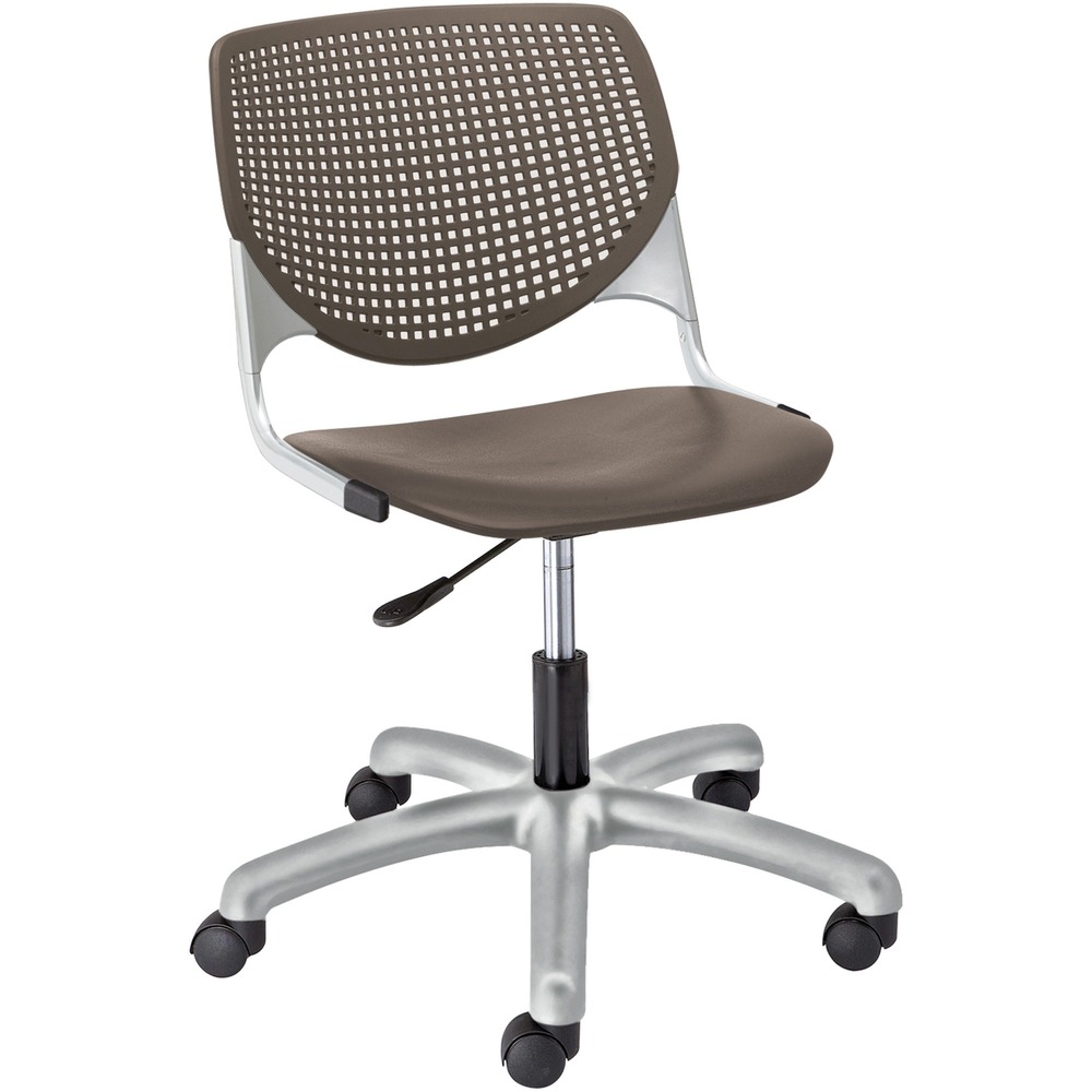 KFITK2300P18 - Kool Task Chair with solid color, polypropylene back and seat adds flair and comfort to any space. Ergonomic, perforated back offers an attractive design that enhances circulation and airflow. Radius conforms to your back for maximum comfort. The 12-gauge frame with 16-gauge, tubed steel provides a secure, supportive base for optimal longevity. Chair swivels 360 degrees for maximum movement. Pneumatic gas lift raises or lowers chair for optimal height options. Five-star base includes hooded, dual-wheel casters for easy mobility.