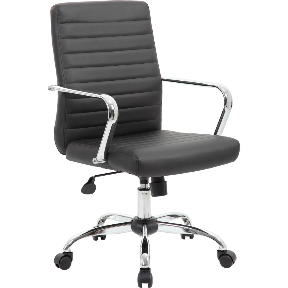 BOPB436CCP - Retro Task Chair offers exceptional features such as tilt tension, upright lock and pneumatic gas lift for height adjustments. Chair is made with ultra-soft, breathable, CaressoftPlus vinyl that looks and feels like leather but is more durable and easy to clean. Sturdy, 25" chrome base with 2" nylon, dual-wheel casters provides smooth gliding. Chair supports up to 275 lb.