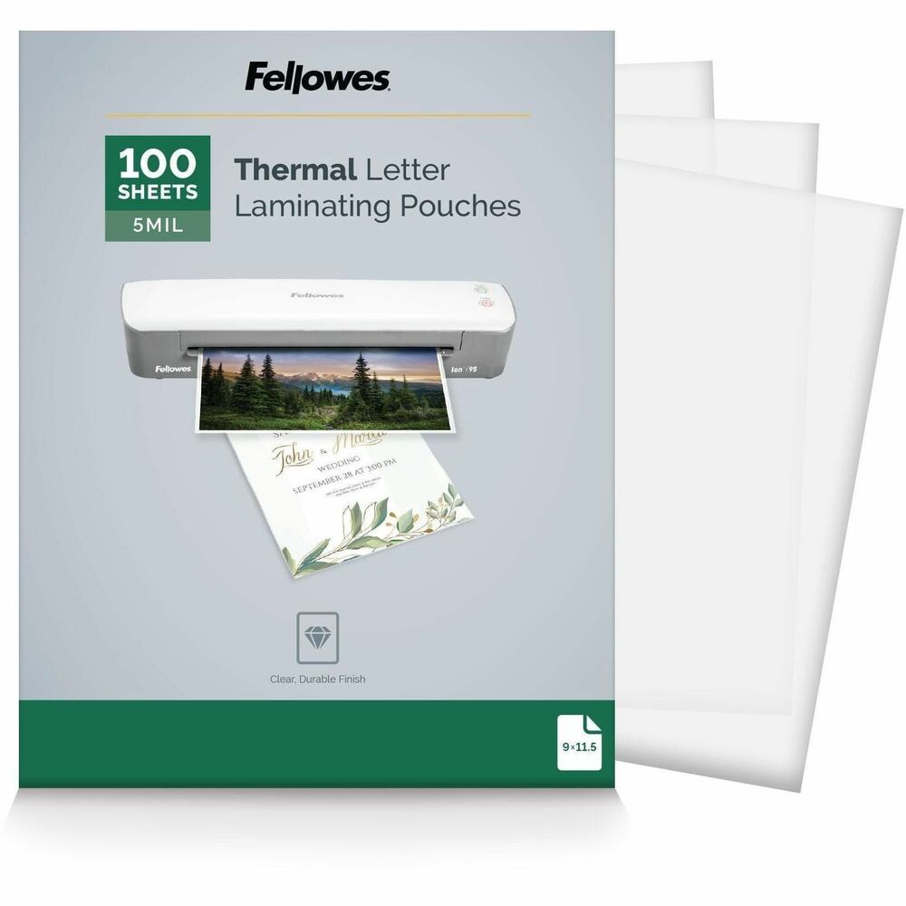 FEL5743501 - Laminating pouches are designed with quality, photo-safe materials to provide excellent clarity and durability. They preserve and protect important letter-size documents with medium thickness. These thermal hot pouches can be used with dry-erase markers and are compatible with all thermal laminators. More from the Manufacturer
