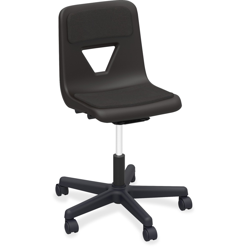 LLR99913 - Padded task chair is ideal for computer labs, teacher chairs or office settings. Polyurethane padding on the seat and back delivers extra comfort for long workdays. The 5/8" thick padding is covered with fabric that matches the seat color for a professional look and is bonded to the shell. One-piece, molded polypropylene shell offers the classic classroom look, but is enhanced with versatile frame. The gas-filled, pneumatic cylinder allows a seat-adjustment range from 18-1/4" to 22-5/8" high. Armless task chair swivels 360 degrees and rolls on 2" diameter, dual-wheel, hooded, swivel casters on the five-star base.