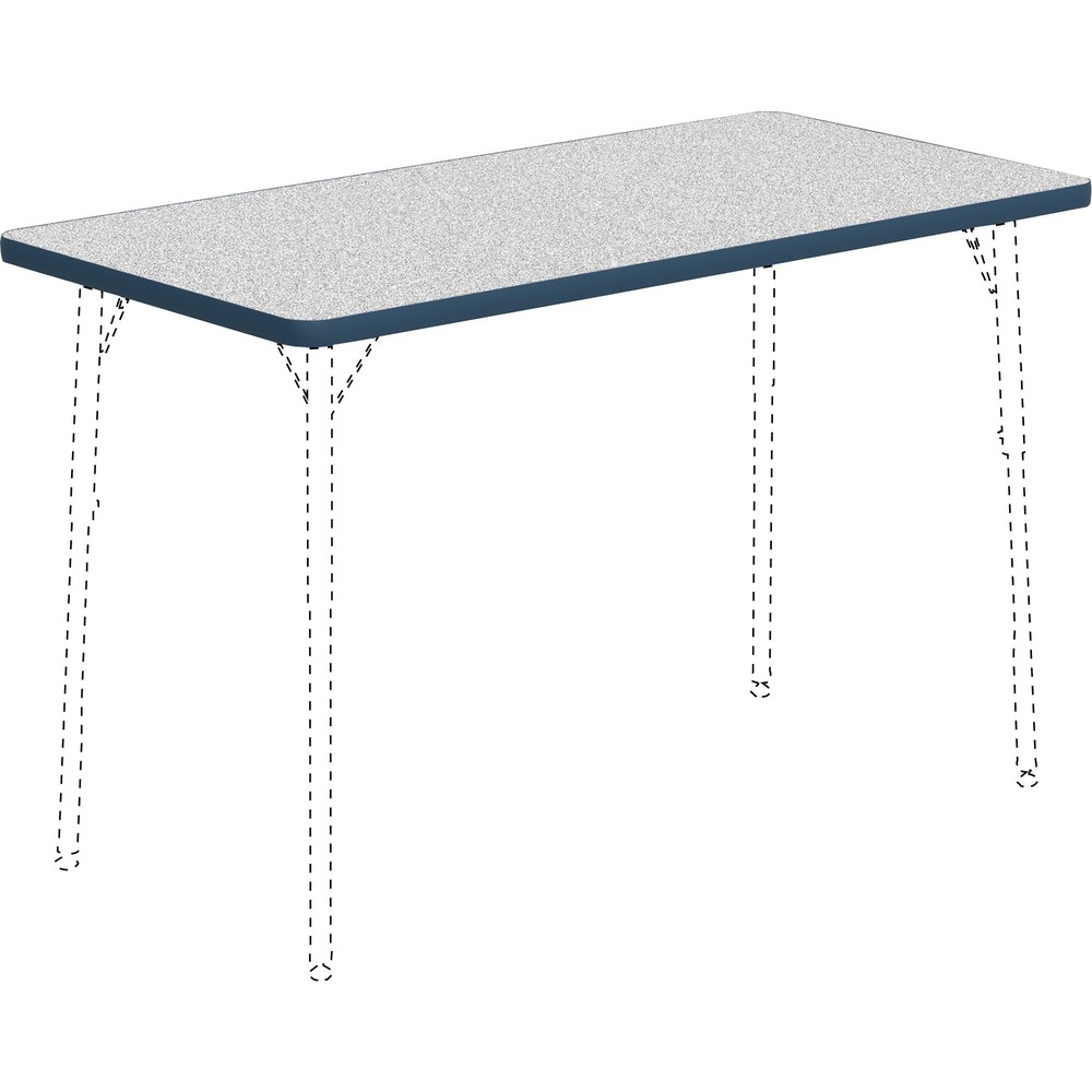 LLR99916 - Versatile Activity Tabletop is great for creating collaborative learning environments in classrooms, training rooms, conference rooms and more. Sturdy, rectangular top is 1-1/8" thick. Table edges are cushioned with protective, navy edgebanding. The Grey Nebula, high-pressure laminate finish offers a smooth, durable worksurface. Activity Table Legs, the four-leg base, adjust in height from 22" to 30" or 17" to 25" in 1" increments and are sold separately.