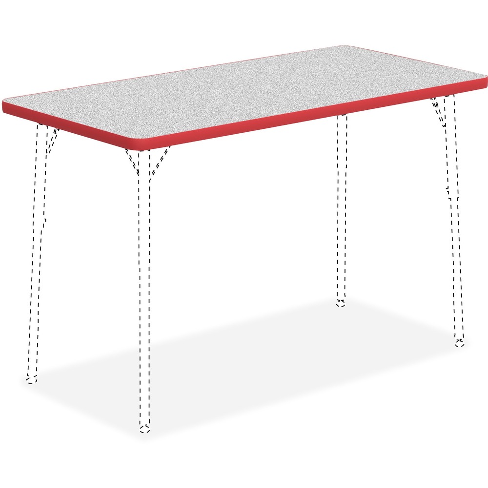 LLR99917 - Versatile Activity Tabletop is great for creating collaborative learning environments in classrooms, training rooms, conference rooms and more. Sturdy, rectangular top is 1-1/8" thick. Table edges are cushioned with protective, red edgebanding. The Grey Nebula, high-pressure laminate finish offers a smooth, durable worksurface. Activity Table Legs, the four-leg base, adjust in height from 22" to 30" or 17" to 25" in 1" increments and are sold separately.