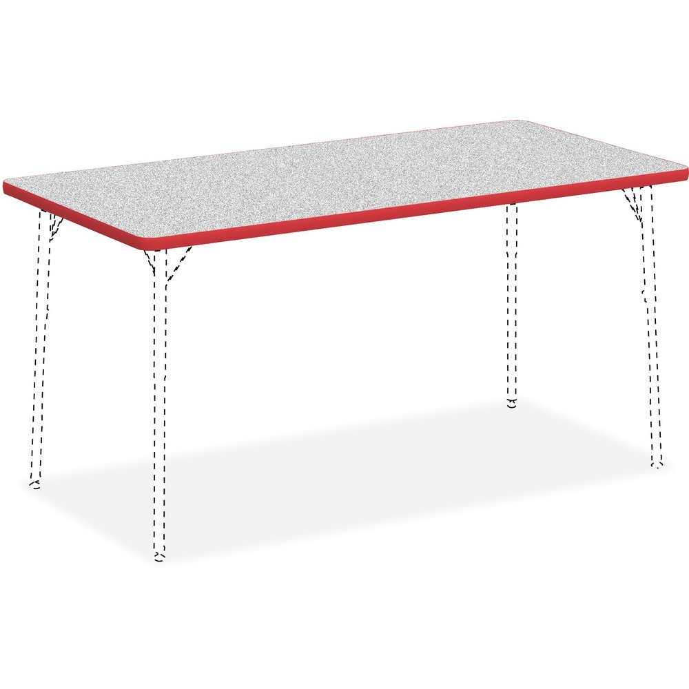 LLR99919 - Versatile Activity Tabletop is great for creating collaborative learning environments in classrooms, training rooms, conference rooms and more. Sturdy, rectangular top is 1-1/8" thick. Table edges are cushioned with protective, red edgebanding. The Grey Nebula, high-pressure laminate finish offers a smooth, durable worksurface. Activity Table Legs, the four-leg base, adjust in height from 22" to 30" or 17" to 25" in 1" increments and are sold separately.