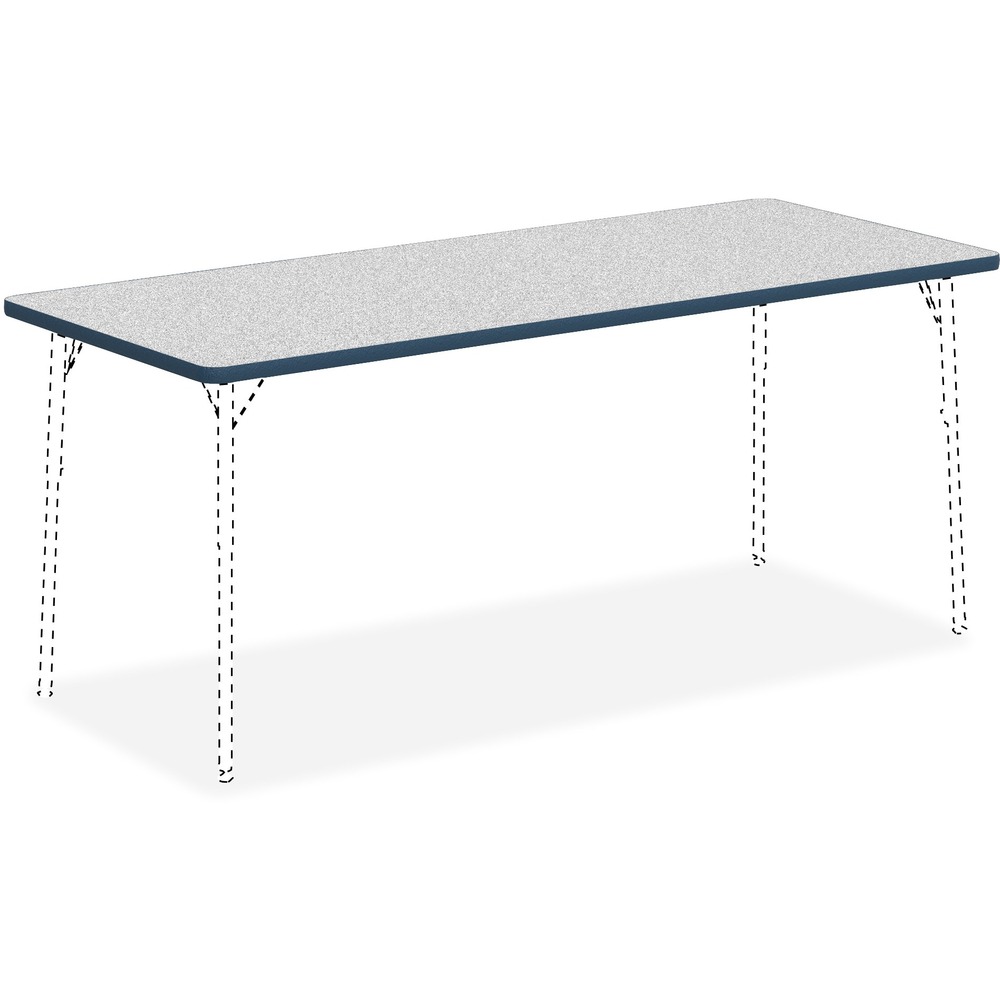 LLR99920 - Versatile Activity Tabletop is great for creating collaborative learning environments in classrooms, training rooms, conference rooms and more. Sturdy, rectangular top is 1-1/8" thick. Table edges are cushioned with protective, navy edgebanding. The Grey Nebula, high-pressure laminate finish offers a smooth, durable worksurface. Activity Table Legs, the four-leg base, adjust in height from 22" to 30" or 17" to 25" in 1" increments and are sold separately.