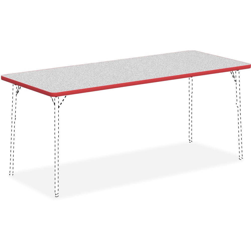 LLR99921 - Versatile Activity Tabletop is great for creating collaborative learning environments in classrooms, training rooms, conference rooms and more. Sturdy, rectangular top is 1-1/8" thick. Table edges are cushioned with protective, red edgebanding. The Grey Nebula, high-pressure laminate finish offers a smooth, durable worksurface. Activity Table Legs, the four-leg base, adjust in height from 22" to 30" or 17" to 25" in 1" increments and are sold separately.