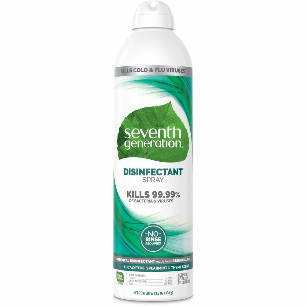 SEV22981 - Botanical disinfectant spray features an active ingredient that's made from essential oils to kill 99.99 percent of bacteria and viruses without the use of harsh solvents. Its gentle formula does not require you to rinse surfaces even when cleaning food-contact surfaces for quick, simple cleanings. Plus, special odor eliminators seek out unpleasant smells to leave rooms smelling freshly cleaned. Bag-on-valve technology uses a nonflammable, compressed air propellant for safe use by you and for our environment. Disinfectant spray is perfect for use in offices, daycare centers, restaurants, schools and more.