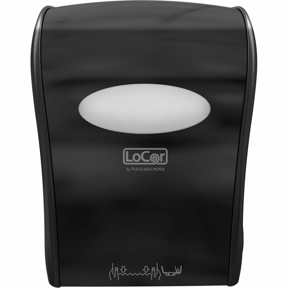 SOLD68006 - Mechanical Hands-Free Roll Towel Dispenser is manually operated to deliver one towel at a time, every time. Reliable dispenser is battery-free for those who prefer not to use battery-operated, electronic dispensers. Sleek dispenser adds a modern, polished style to high-end washrooms. It is compatible with LoCor Hardwound Roll Towels (not included) that use rapidly renewable fiber (RRF) made from eucalyptus and acacia trees that can be harvested every 6 to 8 years - less than half as long as traditional-grown trees.