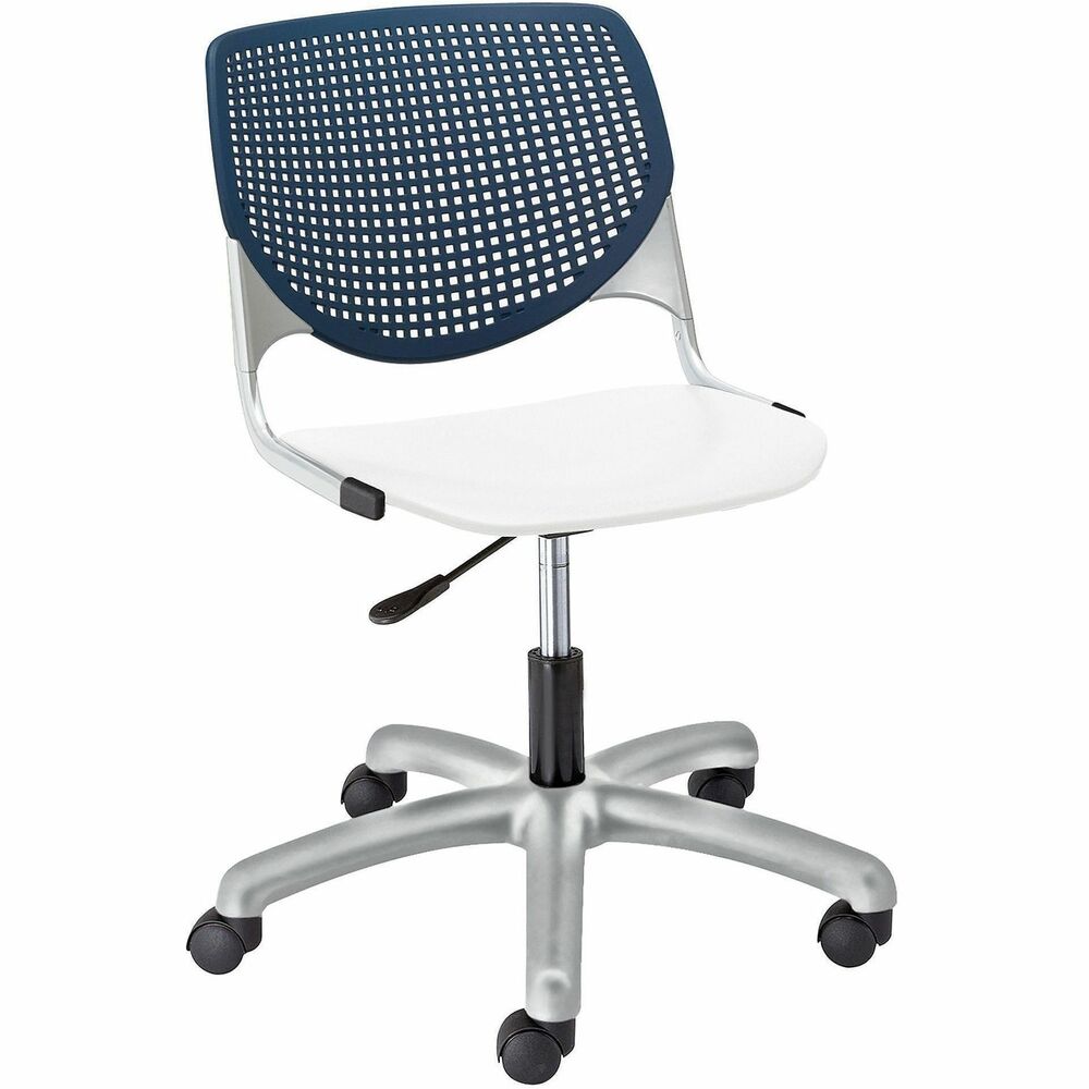 KFITK2300B3S8 - Kool Task Chair with color-contrasting, polypropylene back and seat adds flair and comfort to any space. Ergonomic, perforated back offers an attractive design that enhances circulation and airflow. Radius conforms to your back for maximum comfort. The 12-gauge frame with 16-gauge, tubed steel provides a secure, supportive base for optimal longevity. Chair swivels 360 degrees for maximum movement. Pneumatic gas lift raises or lowers chair for optimal height options. Five-star base includes hooded, dual-wheel casters for easy mobility.