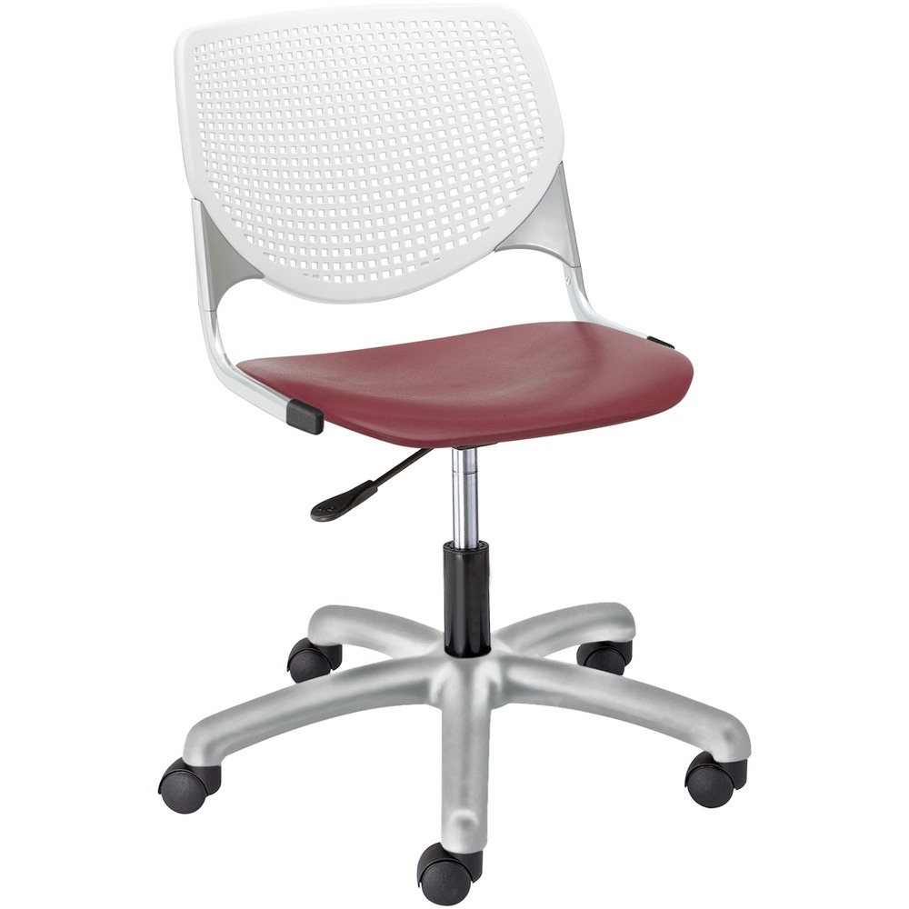 KFITK2300B8S7 - Kool Task Chair with color-contrasting, polypropylene back and seat adds flair and comfort to any space. Ergonomic, perforated back offers an attractive design that enhances circulation and airflow. Radius conforms to your back for maximum comfort. The 12-gauge frame with 16-gauge, tubed steel provides a secure, supportive base for optimal longevity. Chair swivels 360 degrees for maximum movement. Pneumatic gas lift raises or lowers chair for optimal height options. Five-star base includes hooded, dual-wheel casters for easy mobility.