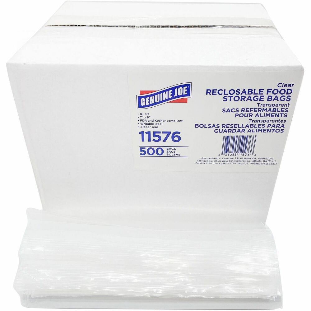 GJO11576 - Food storage bags feature a sturdy zip closure that creates a tight, secure seal to lock in freshness and keep your foods tasting great for longer. Write-on label offers a handy area to track dates or label foods to help you efficiently manage your foods. Plus, its thick material and durable edges prevent leaky messes to provide the confidence to store just about anything. Storage bags in a self-dispensing box are perfect for keeping beef, seafood, poultry, vegetables and more.