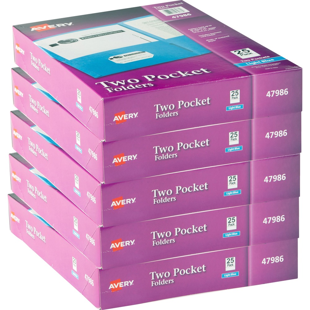 AVE47986CT - For organizing your loose papers, these two-pocket folders provide a classic solution. Made of standard embossed paper, the folders are lightweight and flexible. Two interior pockets provide room for papers, brochures and booklets. A die-cut business card holder on the inside left pocket lets you personalize the look of the folder. Rich color helps you locate it easily and makes for an eye-catching presentation to clients, colleagues and more.