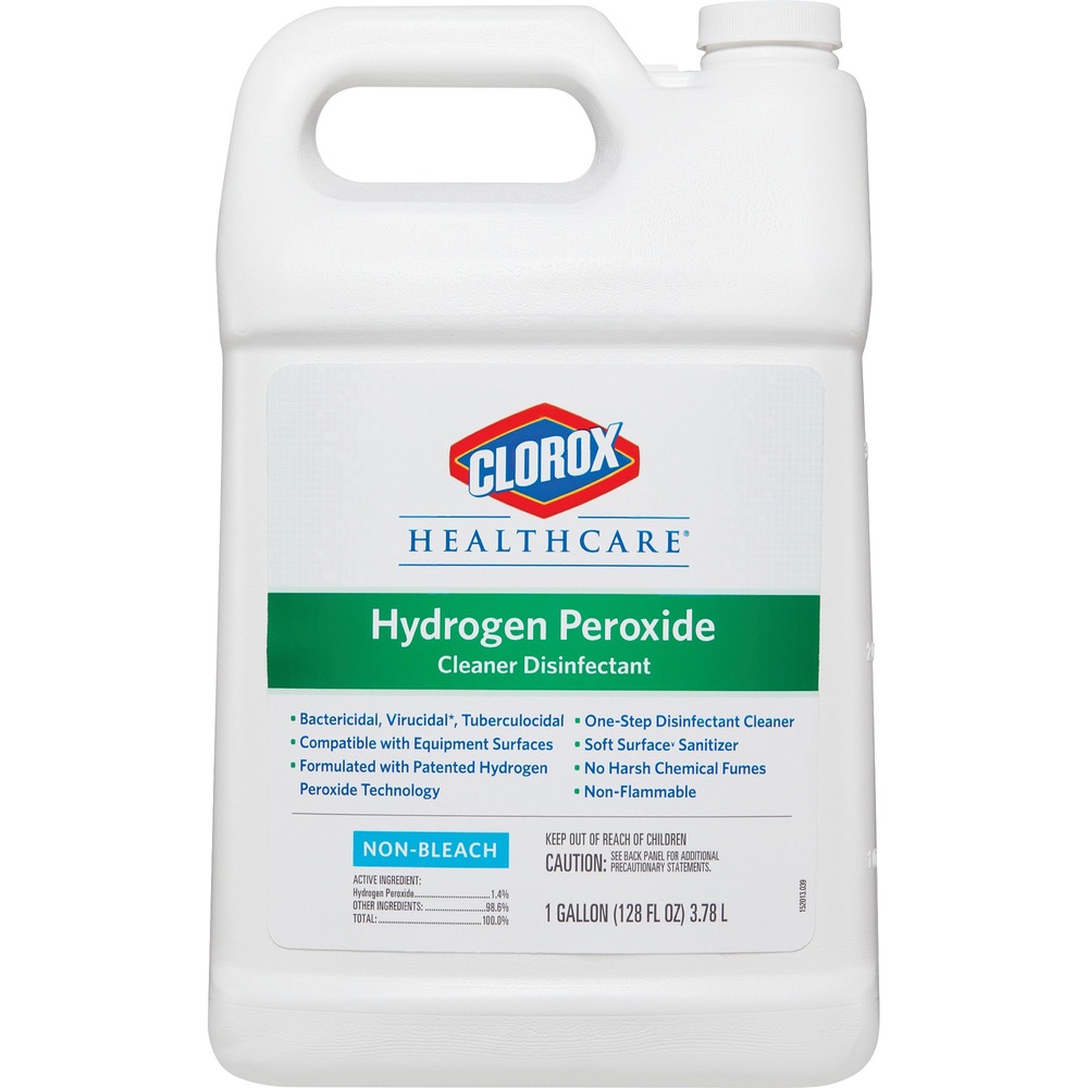 CLO30829 - Clorox Healthcare Hydrogen Peroxide Cleaner Disinfectant kills microorganisms quickly on a broad range of surfaces. It is a ready-to-use one-step, noncorrosive disinfectant cleaner that cleans and disinfects faster than the competition. It has 30 to 60 second, hard-surface disinfecting times on most bacteria and viruses. On soft surfaces like curtains, chairs and couches, it kills bacteria in just 30 seconds. This hydrogen peroxide cleaner meets EPA criteria for use against SARS-CoV-2, the virus that causes COVID-19. It is safe to use on several types of fabrics such as polyester and cotton, and it will not harm canvas, nylon or polypropylene. It is EPA-registered to kill pathogens on both hard and soft surfaces. Conscious of patient and staff comfort, this cleaner is formulated with no harsh chemical odors, fumes or added fragrances. It is intended for use in commercial settings.