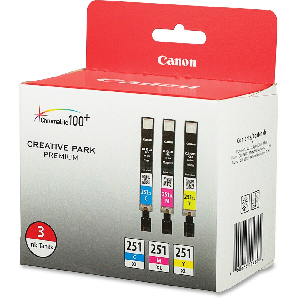 CNMCLI251XLCMY - Color ink tank cartridges deliver improved color, a wider color gamut and better color fastness. Print only with genuine Canon ink and photo paper to achieve optimum results through the ChromaLife100 Plus System for stunning results and longevity. Cartridges are designed for use in Canon Pixma iP7220, iP8720, iX6820, MG5420, MG5520, MG5620, MG6320, MG6420, MG6620, MG7120, MG7520, MX722 and MX922.