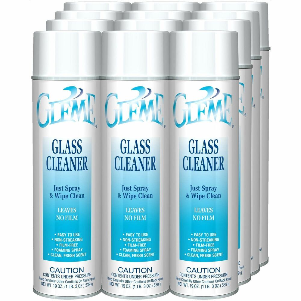 CGCCL050 - Use Gleme Glass Cleaner for cleaning and polishing windows, mirrors and other glass surfaces. This high-foaming, easy-to-use cleaner quickly breaks up soils. Heavy foaming spray delivers long-lasting vertical cling with no dripping, no running and no streaking. With an exclusive formulation using denatured alcohol and no ammonia, this product cleans thoroughly, dries quickly, requires no rinsing and leaves a pleasant, fresh aroma. Simply spray on and wipe off to remove fingerprints, dust, dirt, lipstick, smoke film and other common soils. Cleaner comes in a 20 oz. can with a 19 oz. net weight.