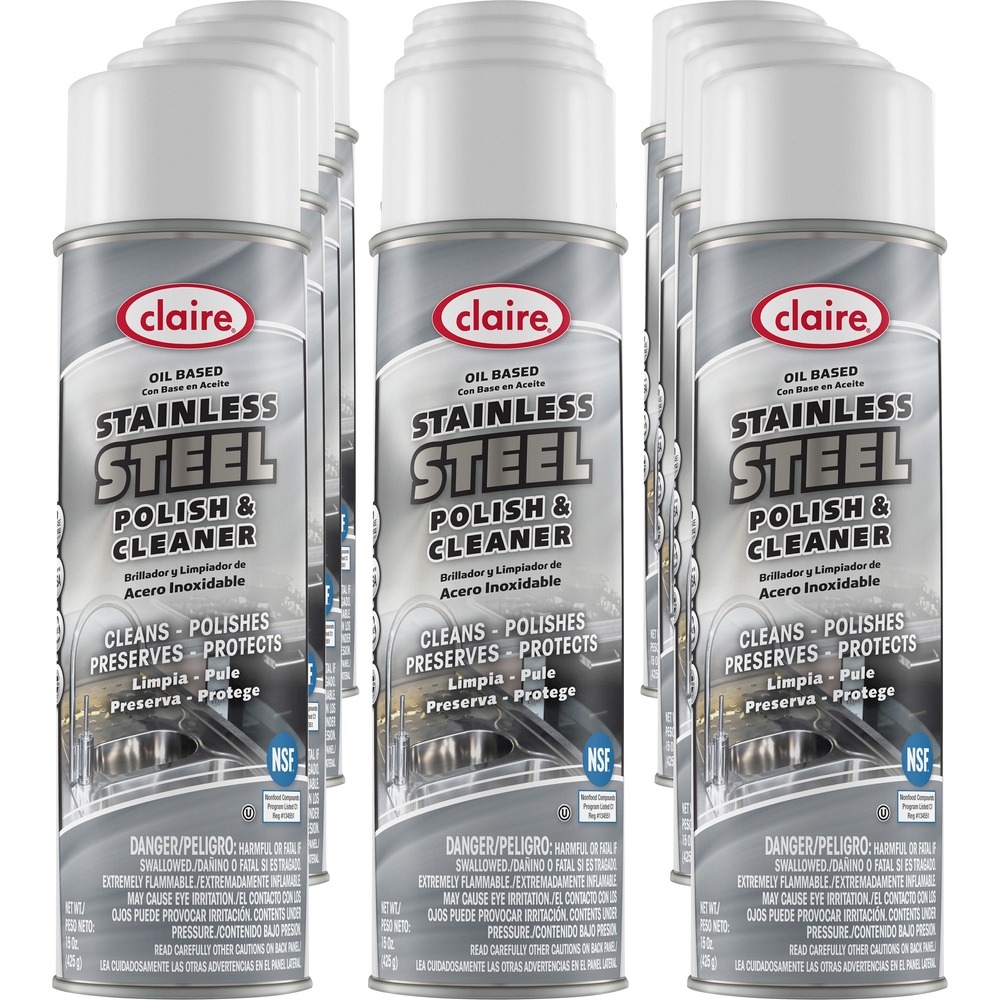 CGCCL841 - Formulated with a blend of cleaning solvents and fine oils, this Stainless Steel Polish and Cleaner delivers a superior cleaning job on your stainless steel. It cleans, polishes and protects the surface without hard rubbing. Spray cleaner contains no acid or abrasives and comes in a 20 oz. can with a 15 oz. net weight.