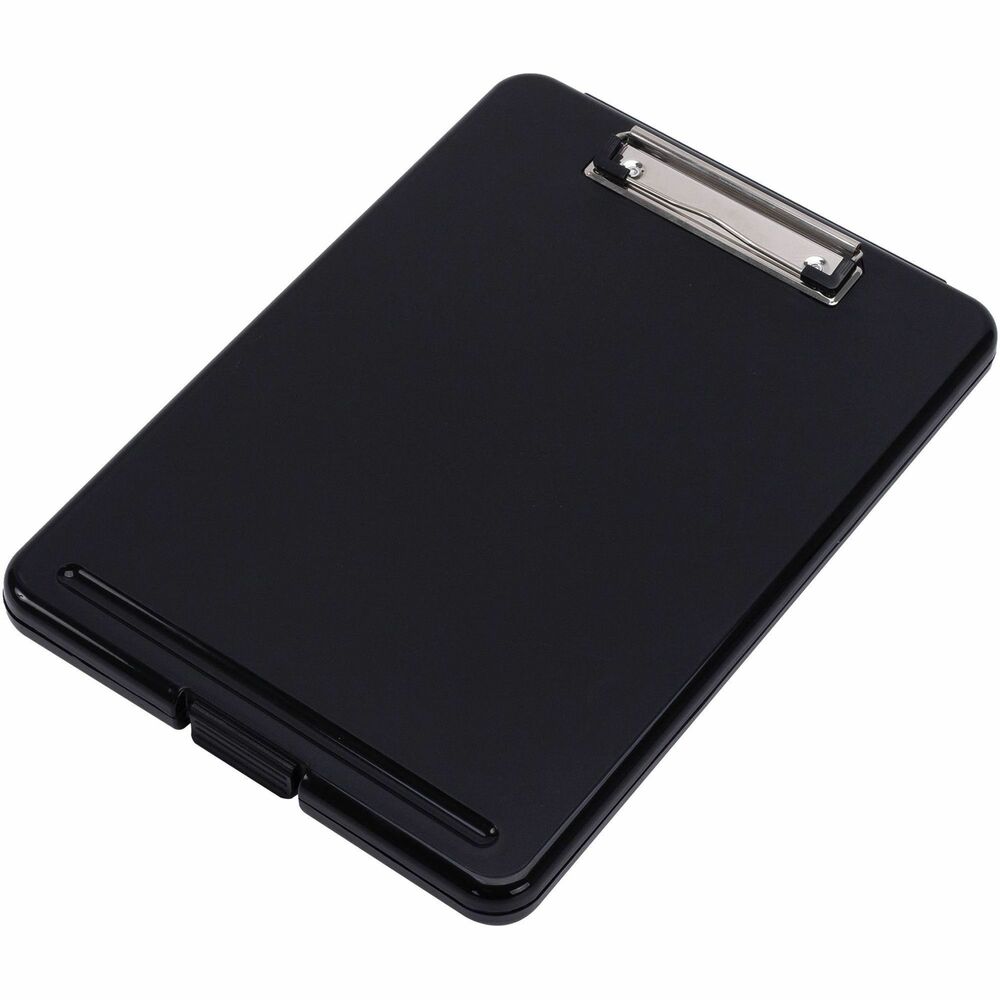 BSN37513CT - Plastic storage clipboard offers a sturdy writing surface and internal storage for writing on-the-go. Chrome clip with black plastic protectors on the corners safely secures letter-size documents on the top surface. Stow important documents and extra writing utensils inside.