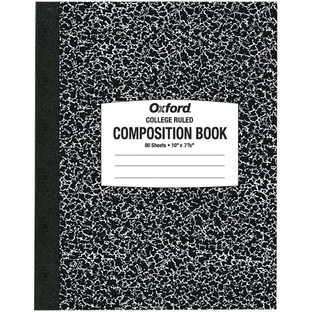 OXF26252 - Composition notebook contains 80 sheets of center-stitched white paper in a marble black board cover. Sheets are college-ruled with margins. Durable rip-proof binding secures pages.