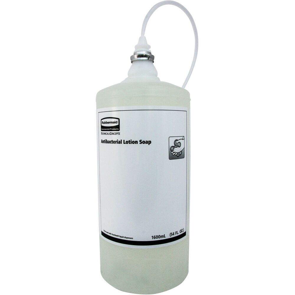 RCP2018582 - Part of the OneShot Mount System, this antibacterial liquid soap is designed for use in the Rubbermaid Commercial Automatic Lotion Dispenser. It provides antibacterial soap to kill up to 99.99 percent of germs while it refreshes and nourishes your hands. The hand lotion is dermatologist-tested, dye-free and hypoallergenic. When used with an automatic lotion dispenser, the refill provides up to 2,000 handwashes. This antibacterial soap features a light floral scent.