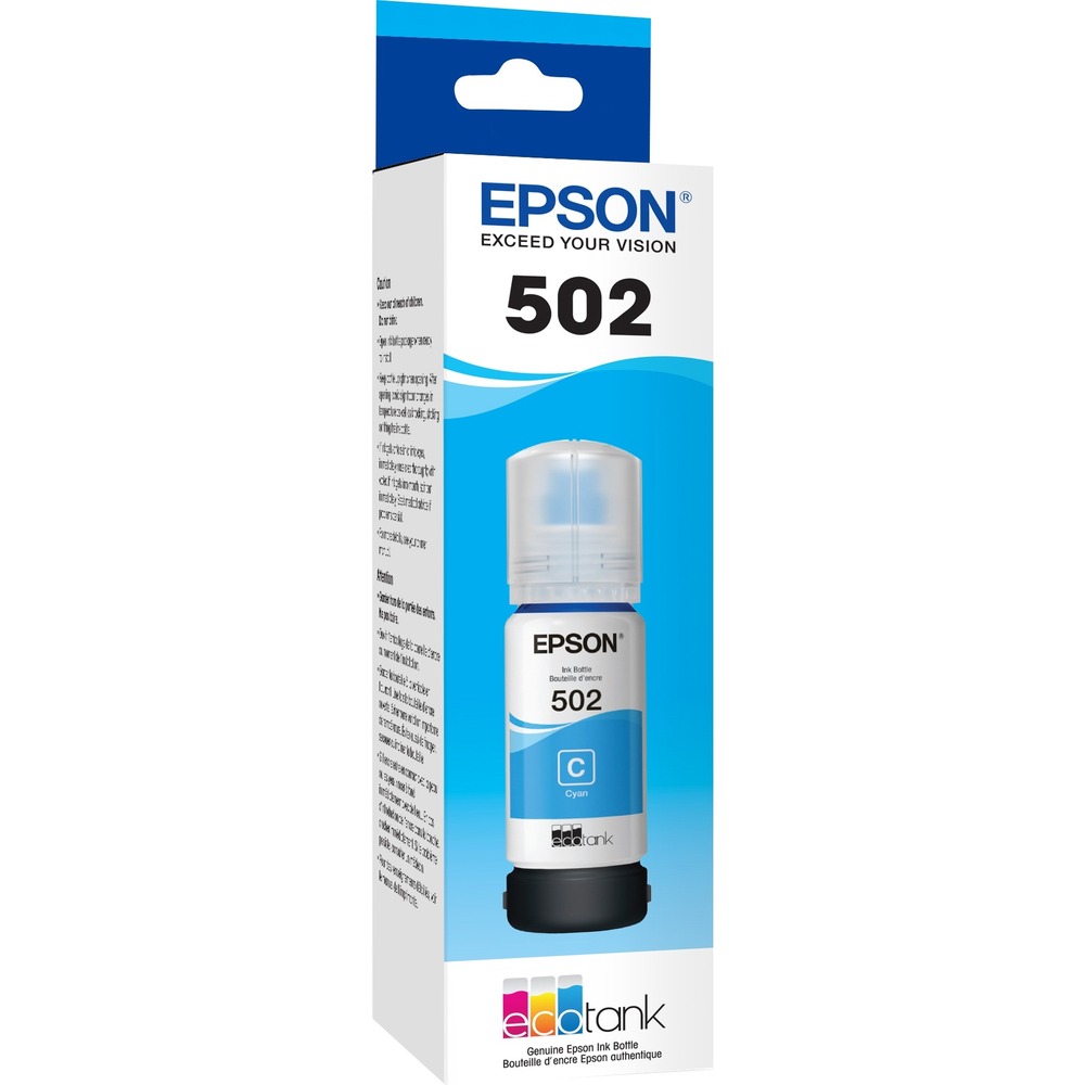 EPST502220S - EcoTank replacement ink bottle delivers thousands of pages plus genuine Epson quality. Exclusive, uniquely keyed EcoFit bottle makes it easy to fill each color tank. Using Genuine Epson Ink means reliable performance and brilliant results. Ink bottle is compatible with Epson EcoTank ET-2850, ET-3830, ET-3850, ET-3843, ET-4850 Wireless Color All-in-One Cartridge-Free Supertank Printers; EcoTank ET-2760, ET-3710, ET-3760, ET-4760, ET-15000 All-in-One Cartridge-Free Supertank printers; Expression ET-2750, ET-4750 Business Edition EcoTank All-in-One; Expression ET-2700, ET-2750, ET-3700 EcoTank All-in-One Supertank Printer; WorkForce ST-2000, ST-C2100, ST-3000, ST-4000, ST-C4100, Supertank Color MFPs; and WorkForce ET-3750, ET-4750 EcoTank All-in-One Supertank Printers.