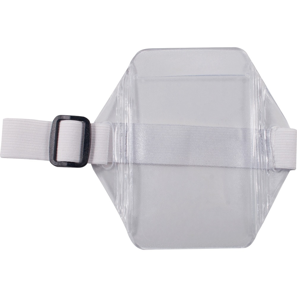 AVT75649 - This Arm Vertical Badge Holder provides protection and easy access for your ID badge. It is ideal for the active industrial worker who works around machinery and cannot take the chance of getting hung up on something. The clear, vinyl pouch fits inserts up to 2-1/2" x 3-1/2". This white ID card holder in vertical features an adjustable elastic band that will fit most adult men's arms.