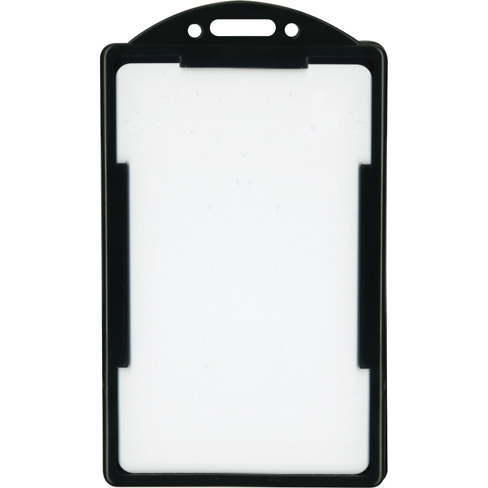 AVT75657 - This Vertical ID Card Holder is the perfect way to keep your company ID card visible, clean and in good shape. Your card (sold separately) slides into grooves and stays secure. Die-cut hole in back and cut lip give you quick, easy access to remove your card when needed. Design also includes a thumb cutout on back for easy removal. This badge holder can attach to lanyards, badge clips and card reels. Card holder accommodates cards up to 0.30 mil thick and measures 2-1/8" x 3-3/8" in vertical orientation.
