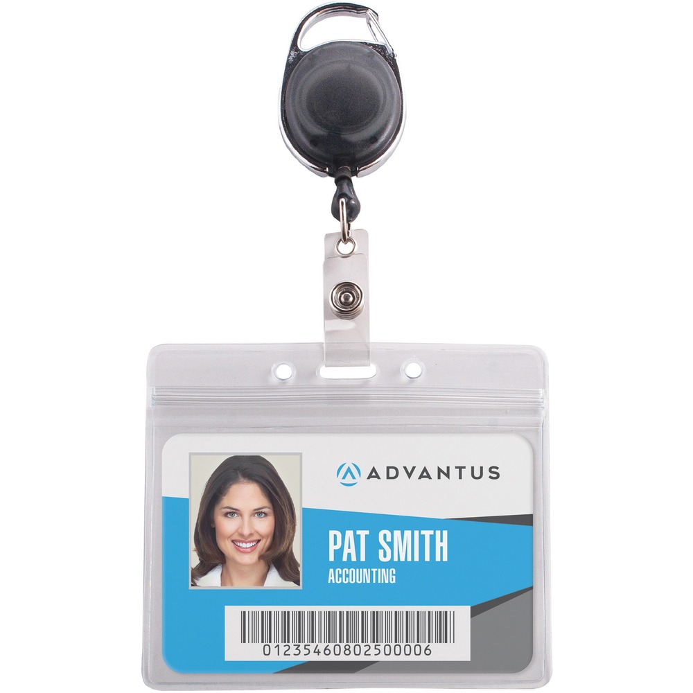 AVT91130 - This convenient combo pack includes a vinyl badge holder and carabiner badge reel. The ideal choice for ID cards and name badges, these resealable ID badge holders are made of durable, long-lasting vinyl. Easily attach these Carabiner-Style Retractable ID Card Reels to a belt loop, case or purse strap. Carabiner-style clip offers a more secure connection and frees you from wearing your ID around your neck. Each reel has a clear badge snap that connects to the included badge holder for employee or other identification cards. Badges or ID cards will be securely protected from the elements, and the clips will make them easy to access for swiping at security checkpoints. The retractable cord extends up to 30" to allow convenient scanning and swiping of cards and retracts easily for convenient wearing. Reel/badge holders are an excellent choice for small or large office use. Badge insert size is 3-3/4" x 2-7/12".