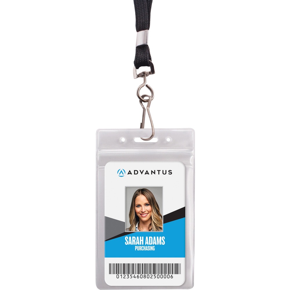 AVT91131 - This Vertical Resealable Badge Holder and Deluxe Lanyard combination is the ideal choice for ID cards and name badges. This convenient combo pack includes a vinyl badge holder and deluxe lanyard. Easily display your badge in clear view with this Deluxe Neck Lanyard. The 36" durable cotton/nylon cord with J-hook offers a comfortable way to hold employee badges or other identification without attaching to your clothing. You don't have to worry about dropping your badge when you're on-the-go. They are also great for holding keys. Badges or ID cards will be securely protected from the elements, and the clips will make them easy to access for swiping at security checkpoints.