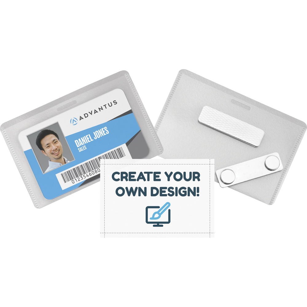 AVT97033 - This Name Badge Kit contains everything you need to create professional badges for your next event, expo or meeting. The kit includes 20 reusable, plastic holders with magnets plus 24 printable badges. Perforated 8-1/2" x 11" printable badge sheets are inkjet and laser printer compatible. Each badge features a top-loading, horizontal orientation and die-cut slot holes to attach to lanyards or badge reels (sold separately). Magnetic design will not damage your clothing. Badge size is 3-3/4" x 2-1/2".