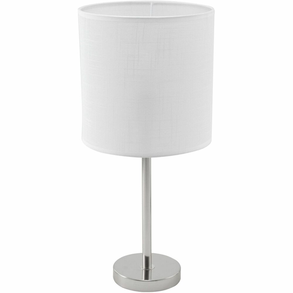LLR99966 - This table lamp features a brushed nickel finish and white linen shade to elegantly coordinate with nearly any room. 10-watt LED bulb produces a bright light to increase your visibility in dark settings. Table lamp is perfect for accenting a side table or for general desktop lighting.