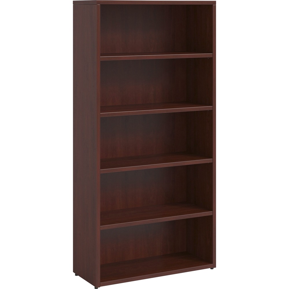 LLRPBK3469MY - This five-shelf bookcase is part of the Lorell Prominence 2.0 Series that offers an elegant design perfect for your executive office suites. Durable, Mahogany laminate surface is mar-resistant, burn-resistant and impact-resistant to withstand hectic, daily work life. The 1" thick top features matching 3mm edgebanding. Bookcase is manufactured with 45 lb. density particleboard and finished on both sides with high-performance, thermally fused melamine. Back of the bookcase is finished on both sides. Freestanding bookcase offers five 13-3/4" deep shelves for decor, files, binders, books and more to increase your open storage space and declutter worksurfaces. Four shelves adjust in 1" increments to easily customize the bookcase for your needs. Spaced evenly, the shelves have a 12-1/2" space between them. Each shelf can hold 81 lb. The 3/4" adjustable glides allow the bookcase to remain level on uneven surfaces. Bookcase ships fully assembled so it's ready for immediate use.