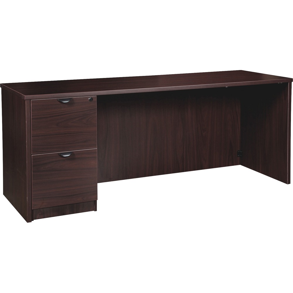 LLRPC2466LES - Left-pedestal credenza is part of the elegant, Lorell Prominence 2.0 Series that is perfect for your executive office. Pair with single-pedestal desks, returns and bridges to create L-shaped and U-shaped configurations. Durable, Espresso laminate surface is mar-resistant, burn-resistant and impact-resistant to withstand daily work life. The 1" thick top with matching 3mm edgebanding is made with 45 lb. density particleboard and finished on both sides with high-performance, thermally fused melamine. Freestanding, 66" wide credenza features a full modesty panel for privacy, single grommet in the top and back for easy cord routing, and one full pedestal with two locking file drawers to secure your important documents in letter-size and legal-size hanging files with included hangrails. File drawers have 100 lb. full-suspension, ball-bearing slides. The 3/4" adjustable glides allow credenza to remain level on uneven surfaces. Credenza ships fully assembled so it's ready for immediate use.