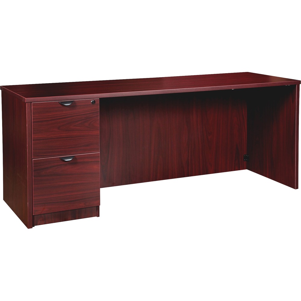 LLRPC2466LMY - Left-pedestal credenza is part of the elegant, Lorell Prominence 2.0 Series that is perfect for your executive office. Pair with single-pedestal desks, returns and bridges to create L-shaped and U-shaped configurations. Durable, Mahogany laminate surface is mar-resistant, burn-resistant and impact-resistant to withstand daily work life. The 1" thick top with matching 3mm edgebanding is made with 45 lb. density particleboard and finished on both sides with high-performance, thermally fused melamine. Freestanding, 66" wide credenza features a full modesty panel for privacy, single grommet in the top and back for easy cord routing, and one full pedestal with two locking file drawers to secure your important documents in letter-size and legal-size hanging files with included hangrails. File drawers have 100 lb. full-suspension, ball-bearing slides. The 3/4" adjustable glides allow credenza to remain level on uneven surfaces. Credenza ships fully assembled so it's ready for immediate use.