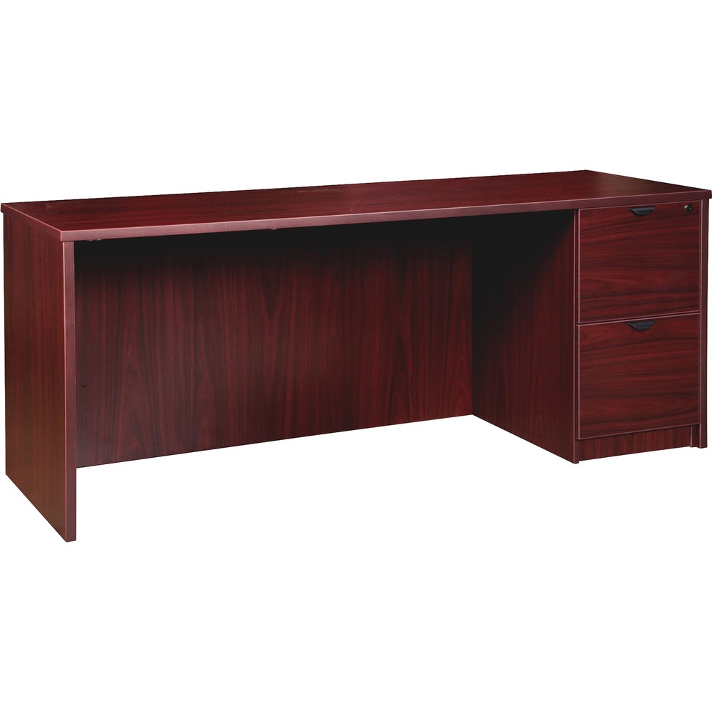 LLRPC2466RMY - Right-pedestal credenza is part of the elegant Lorell 2.0 Prominence Series that is perfect for your executive office suites. Pair with single-pedestal desks, returns and bridges to create L-shaped and U-shaped configurations. Durable, Mahogany laminate surface is mar-resistant, burn-resistant and impact-resistant to withstand hectic, daily work life. The 1" thick top with matching 3mm edgebanding is made with 45 lb. density particleboard and finished on both sides with high-performance, thermally fused melamine. 66" wide credenza features a full modesty panel for privacy, single grommet in the top and back, and one full pedestal with two locking file drawers to secure your important documents in letter-size and legal-size hanging files with included hangrails. File drawers have 100 lb. full-suspension, ball-bearing slides. The 3/4" adjustable glides allow credenza to remain level on uneven surfaces. Credenza ships fully assembled so it's ready for immediate use.
