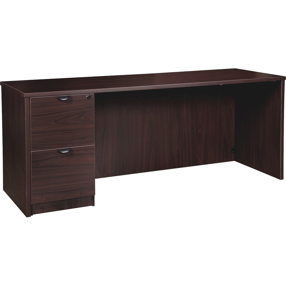 LLRPC2472LES - Left-pedestal credenza is part of the elegant, Lorell Prominence 2.0 Series that is perfect for your executive office. Pair with single-pedestal desks, returns and bridges to create L-shaped and U-shaped configurations. Durable, Espresso laminate surface is mar-resistant, burn-resistant and impact-resistant to withstand daily work life. The 1" thick top with matching 3mm edgebanding is made with 45 lb. density particleboard and finished on both sides with high-performance, thermally fused melamine. Freestanding, 72" wide credenza features a full modesty panel for privacy, single grommet in the top and back for easy cord routing, and one full pedestal with two locking file drawers to secure your important documents in letter-size and legal-size hanging files with included hangrails. File drawers have 100 lb. full-suspension, ball-bearing slides. The 3/4" adjustable glides allow credenza to remain level on uneven surfaces. Credenza ships fully assembled so it's ready for immediate use.