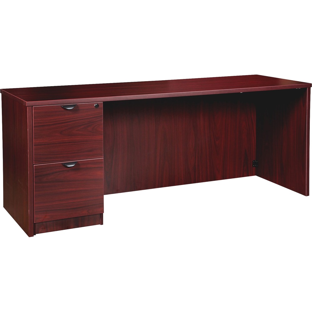 LLRPC2472LMY - Left-pedestal credenza is part of the elegant, Lorell Prominence 2.0 Series that is perfect for your executive office. Pair with single-pedestal desks, returns and bridges to create L-shaped and U-shaped configurations. Durable, Mahogany laminate surface is mar-resistant, burn-resistant and impact-resistant to withstand daily work life. The 1" thick top with matching 3mm edgebanding is made with 45 lb. density particleboard and finished on both sides with high-performance, thermally fused melamine. Freestanding, 72" wide credenza features a full modesty panel for privacy, single grommet in the top and back for easy cord routing, and one full pedestal with two locking file drawers to secure your important documents in letter-size and legal-size hanging files with included hangrails. File drawers have 100 lb. full-suspension, ball-bearing slides. The 3/4" adjustable glides allow credenza to remain level on uneven surfaces. Credenza ships fully assembled so it's ready for immediate use.