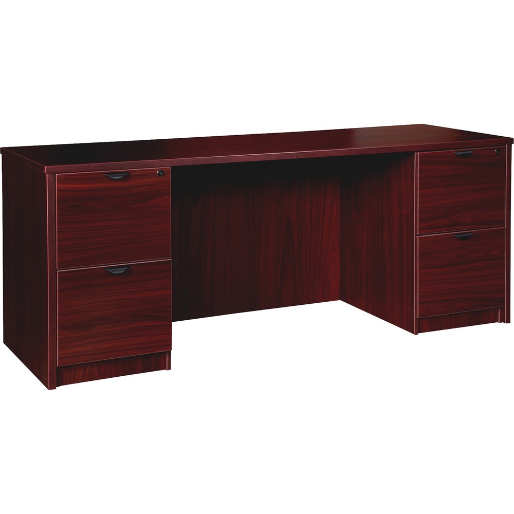 LLRPC2472MY - Double-pedestal credenza is part of the Lorell Prominence 2.0 Series that offers an elegant design perfect for your executive office suites. Durable, Mahogany laminate surface is mar-resistant, burn-resistant and impact-resistant to withstand hectic, daily work life. The 1" thick top features matching 3mmm edgebanding and is manufactured with 45 lb. density particleboard. All surfaces are finished on both sides with high-performance, thermally fused melamine. This 72" wide credenza features a full modesty panel for privacy and two full pedestals each with two locking file drawers to secure your important documents in letter-size and legal-size hanging files. Hangrails are included. File drawers have 100 lb. full-suspension, ball-bearing slides. Use the single grommet in the top and back to easily route your cords. The 3/4" adjustable glides allow credenza to remain level on uneven surfaces. Credenza ships fully assembled so it's ready for immediate use.
