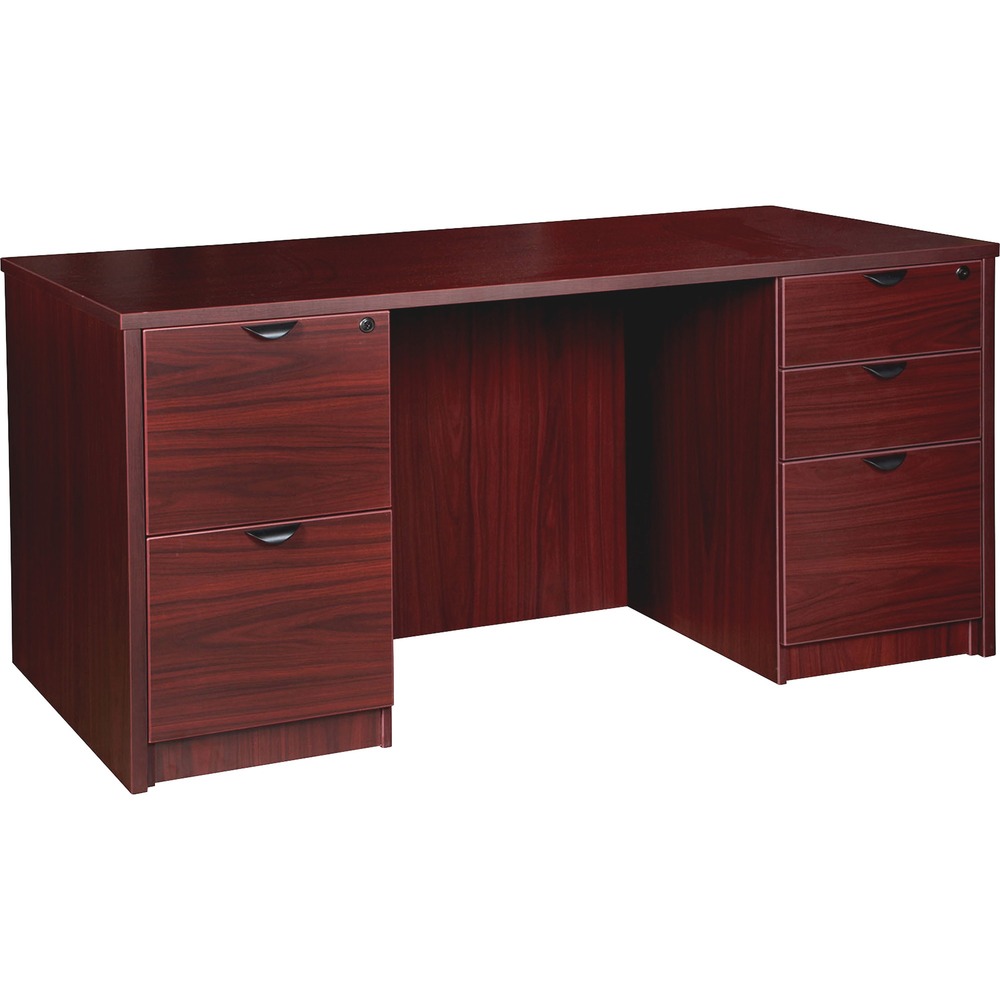 LLRPD3060DPMY - Double-pedestal desk is part of the elegant, Lorell Prominence 2.0 Series that is perfect for your executive office suites. Durable, Mahogany laminate surface is mar-resistant, burn-resistant and impact-resistant to withstand daily work life. The 1" thick top with matching 3mm edgebanding is made with 45 lb. density particleboard and finished on both sides with high-performance, thermally fused melamine. 60" wide desk features a full modesty panel, two grommets in the top for cord management and two 3/4 pedestals with locking drawers to secure files and supplies. One pedestal includes two file drawers while the other pedestal includes two box drawers for supplies and one more file drawer for additional file space. File drawers hold letter-size or legal-size hanging files. Box and file drawers have 100 lb. full-suspension, ball-bearing slides. The 3/4" adjustable glides allow desk to remain level on uneven surfaces. Desk ships fully assembled so it's ready for immediate use.