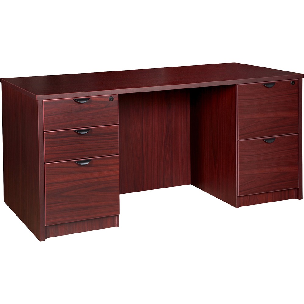 LLRPD3066DPMY - Double-pedestal desk is part of the Lorell Prominence 2.0 Series that is perfect for your executive offices. Durable, Mahogany laminate surface is mar-resistant, burn-resistant and impact-resistant to withstand daily work life. The 1" thick top with matching 3mm edgebanding is made with 45 lb. density particleboard and finished on both sides with high-performance, thermally fused melamine. 66" wide desk features a full modesty panel for privacy, two grommets in the top, and two 3/4 pedestals with locking drawers to secure files and supplies. One pedestal includes two file drawers while the other pedestal includes two box drawers for supplies and one more file drawer for additional file space. File drawers hold letter-size or legal-size hanging files with included hangrails. Box and file drawers have 100 lb. full-suspension, ball-bearing slides. The 3/4" adjustable glides allow desk to remain level on uneven surfaces. Desk ships fully assembled so it's ready for immediate use.