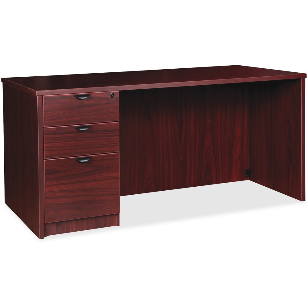LLRPD3672LSPMY - Left-pedestal desk is part of the elegant, Lorell Prominence 2.0 Series that is perfect for your executive office. Pair with single-pedestal desks, returns and bridges to create L-shaped and U-shaped configurations. Durable, Mahogany laminate surface is mar-resistant, burn-resistant and impact-resistant to withstand daily work life. The 1" thick top with matching 3mm edgebanding is made with 45 lb. density particleboard and finished on both sides with high-performance, thermally fused melamine. The 72" wide desk features a full modesty panel for privacy, two grommets in the top, and a full pedestal with locking drawers to secure files and supplies. Pedestal includes two box drawers for supplies and one file drawer for letter-size or legal-size hanging files with included hangrails. Box and file drawers have 100 lb. full-suspension, ball-bearing slides. The 3/4" adjustable glides allow desk to remain level on uneven surfaces. Desk ships fully assembled so it's ready for immediate use.