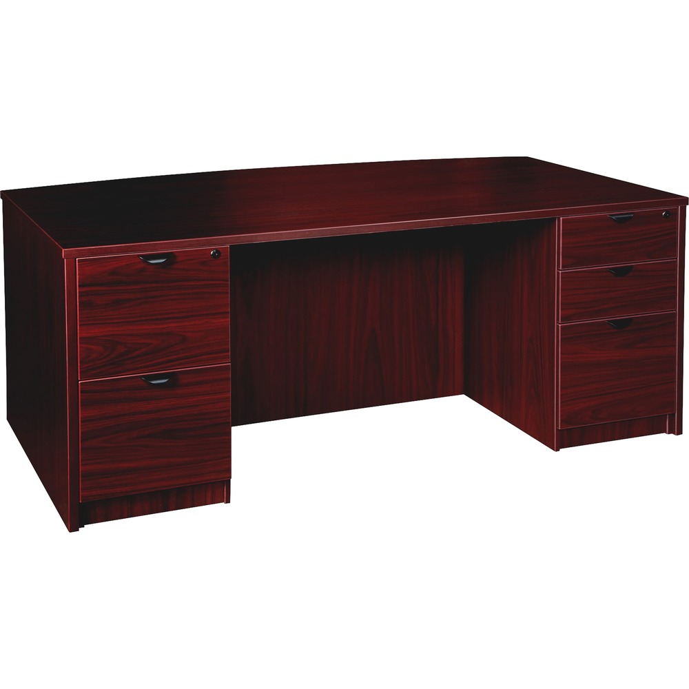 LLRPD4272DPMY - Double-pedestal bowfront desk is part of the elegant, Lorell Prominence 2.0 Series that is perfect for your executive office suites. Durable, Mahogany laminate surface is mar-resistant, burn-resistant and impact-resistant to withstand daily work life. The 1" thick top features matching 3mm edgebanding and is manufactured with 45 lb. density particleboard. All surfaces are finished on both sides with high-performance, thermally fused melamine. This 72" wide desk features a full modesty panel for privacy and two 3/4 pedestals with locking drawers to secure files and supplies. One pedestal includes two file drawers while the other pedestal includes two box drawers for supplies and one file drawer for additional file space. File drawers hold letter-size or legal-size hanging files. Box and file drawers have 100 lb. full-suspension, ball-bearing slides. The 3/4" adjustable glides allow desk to remain level on uneven surfaces. Desk ships fully assembled so it's ready for immediate use.